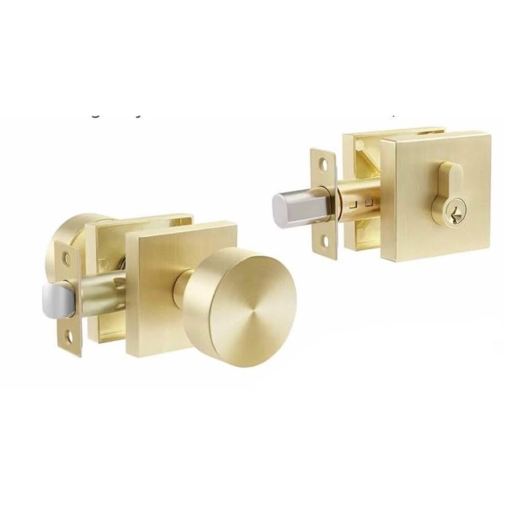 NEW! GOLD Door Knob, Front Door Lock Set, Door Knob & Single Cylinder Deadbolt